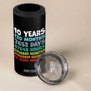 10 Year Old Bday 4 in 1 Can Cooler Tumbler 10 Years 120 Months Of Being Awesome 10th Birthday Gifts TS10 Print Your Wear