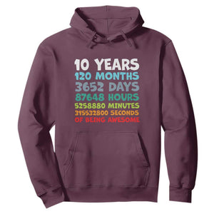 10 Year Old Bday Hoodie 10 Years 120 Months Of Being Awesome 10th Birthday Gifts TS10 Maroon Print Your Wear
