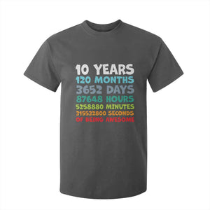 10 Year Old Bday T Shirt For Kid 10 Years 120 Months Of Being Awesome 10th Birthday Gifts TS10 Dark Heather Print Your Wear