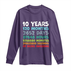 10 Year Old Bday Long Sleeve Shirt 10 Years 120 Months Of Being Awesome 10th Birthday Gifts TS10 Purple Print Your Wear