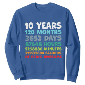 10 Year Old Bday Sweatshirt 10 Years 120 Months Of Being Awesome 10th Birthday Gifts TS10 Royal Blue Print Your Wear