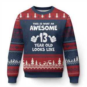 13th Birthday Ugly Christmas Sweater Awesome 14 Year Old Looks Like TS10 Navy Red Print Your Wear