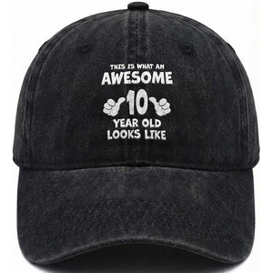 10th Birthday Gifts Washed Cotton Baseball Cap Awesome 10 Year Old Bday Son Boy Girl 10yr TS10 Washed Cap Universal Fit Black Print Your Wear