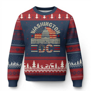 Washington DC Ugly Christmas Sweater Retro US Flag Souvenir Gift TS10 Navy Red Print Your Wear
