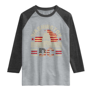 Washington DC Raglan Shirt Retro US Flag Souvenir Gift TS10 Heather Gray Heather Charcoal Print Your Wear