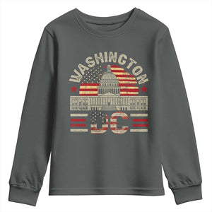 Washington DC Youth Sweatshirt Retro US Flag Souvenir Gift TS10 Dark Heather Print Your Wear
