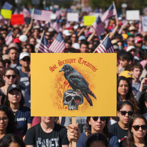 Sic Semper Tyrannis & Raven Protest Sign Protest Feminist Activist TS10 Horizontal 18" × 24" Yellow Print Your Wear