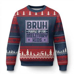 Bruh Purple Up For Military Kids Ugly Christmas Sweater Support Military Kids TS10 Navy Red Print Your Wear