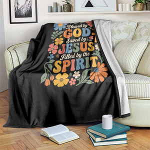 Boho Floral Christian Throw Blanket Blessed Saved By Jesus Cross Flower TS10 Print Your Wear