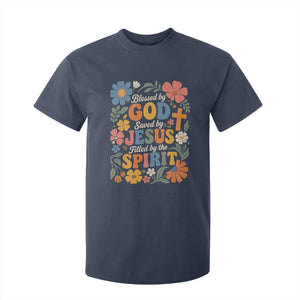 Boho Floral Christian T Shirt For Kid Blessed Saved By Jesus Cross Flower TS10 Navy Print Your Wear