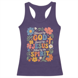 Boho Floral Christian Racerback Tank Top Blessed Saved By Jesus Cross Flower TS10 Purple Print Your Wear