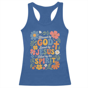 Boho Floral Christian Racerback Tank Top Blessed Saved By Jesus Cross Flower TS10 Royal Blue Print Your Wear