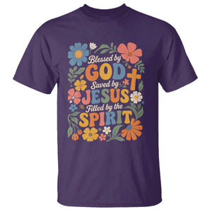 Boho Floral Christian T Shirt Blessed Saved By Jesus Cross Flower TS10 Purple Print Your Wear