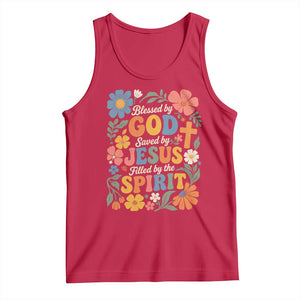 Boho Floral Christian Tank Top Blessed Saved By Jesus Cross Flower TS10 Red Print Your Wear