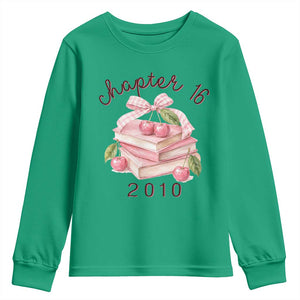 Sweet Chapter 16 Birthday Youth Sweatshirt Cherry Books 16th Birthday Gifts For Her Book Lover