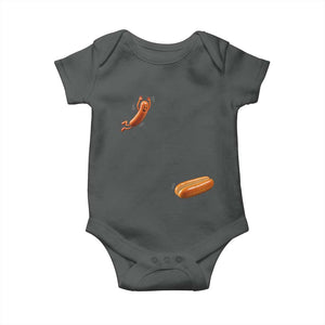 Funny Hot Dog Baby Onesie Hotdog Jumping Into Bun Sausage BBQ Grilling High Dive TS10 Dark Heather Print Your Wear