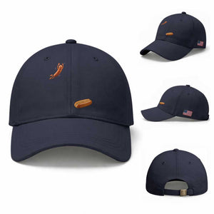 Funny Hot Dog Baseball Cap Hotdog Jumping Into Bun Sausage BBQ Grilling High Dive TS10 Baseball Cap Universal Fit Navy Print Your Wear
