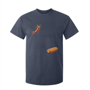 Funny Hot Dog T Shirt For Kid Hotdog Jumping Into Bun Sausage BBQ Grilling High Dive TS10 Navy Print Your Wear