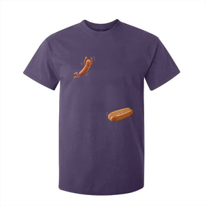 Funny Hot Dog T Shirt For Kid Hotdog Jumping Into Bun Sausage BBQ Grilling High Dive TS10 Purple Print Your Wear