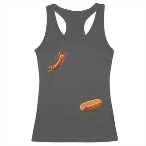 Funny Hot Dog Racerback Tank Top Hotdog Jumping Into Bun Sausage BBQ Grilling High Dive TS10 Dark Heather Print Your Wear