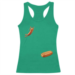 Funny Hot Dog Racerback Tank Top Hotdog Jumping Into Bun Sausage BBQ Grilling High Dive TS10 Irish Green Print Your Wear