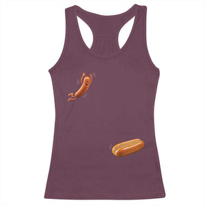 Funny Hot Dog Racerback Tank Top Hotdog Jumping Into Bun Sausage BBQ Grilling High Dive TS10 Maroon Print Your Wear