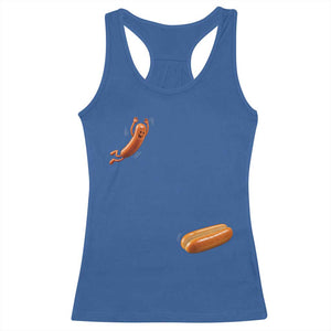 Funny Hot Dog Racerback Tank Top Hotdog Jumping Into Bun Sausage BBQ Grilling High Dive TS10 Royal Blue Print Your Wear