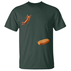 Funny Hot Dog – Hotdog Jumping Into Bun T-Shirt – BBQ Grilling Humor Tee TS10 Dark Forest Green Print Your Wear