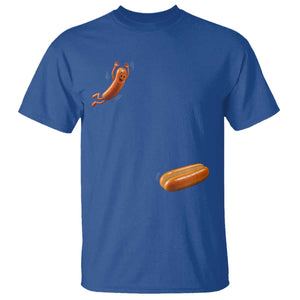 Funny Hot Dog – Hotdog Jumping Into Bun T-Shirt – BBQ Grilling Humor Tee TS10 Royal Blue Print Your Wear