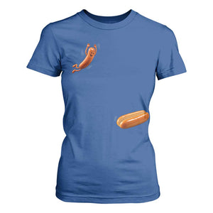 Funny Hot Dog T Shirt For Women Hotdog Jumping Into Bun Sausage BBQ Grilling High Dive TS10 Royal Blue Print Your Wear
