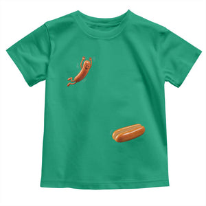 Funny Hot Dog Toddler T Shirt Hotdog Jumping Into Bun Sausage BBQ Grilling High Dive TS10 Irish Green Print Your Wear