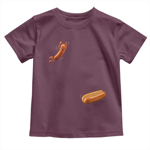 Funny Hot Dog Toddler T Shirt Hotdog Jumping Into Bun Sausage BBQ Grilling High Dive TS10 Maroon Print Your Wear