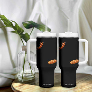 Funny Hot Dog Tumbler With Handle Hotdog Jumping Into Bun Sausage BBQ Grilling High Dive TS10 Print Your Wear