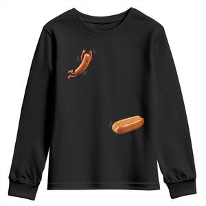 Funny Hot Dog Youth Sweatshirt Hotdog Jumping Into Bun Sausage BBQ Grilling High Dive TS10 Black Print Your Wear