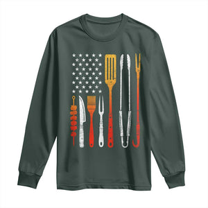 Bbq Smoker Long Sleeve Shirt Barbecue Chef Smoking Tools Grilling Pit Master USA Flag TS10 Dark Forest Green Print Your Wear