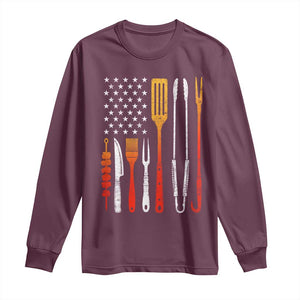 Bbq Smoker Long Sleeve Shirt Barbecue Chef Smoking Tools Grilling Pit Master USA Flag TS10 Maroon Print Your Wear