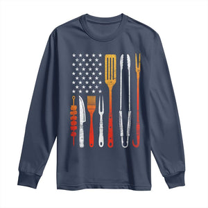 Bbq Smoker Long Sleeve Shirt Barbecue Chef Smoking Tools Grilling Pit Master USA Flag TS10 Navy Print Your Wear