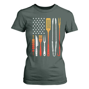 Bbq Smoker T Shirt For Women Barbecue Chef Smoking Tools Grilling Pit Master USA Flag TS10 Dark Forest Green Print Your Wear