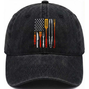 Bbq Smoker Washed Cotton Baseball Cap Barbecue Chef Smoking Tools Grilling Pit Master USA Flag TS10 Print Your Wear