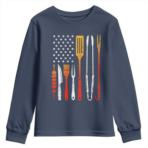 Bbq Smoker Youth Sweatshirt Barbecue Chef Smoking Tools Grilling Pit Master USA Flag TS10 Navy Print Your Wear