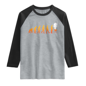 Funny BBQ Raglan Shirt Evolution Of Grill Master Grilling Gifts Meat Smoking TS10 Heather Gray Black Print Your Wear