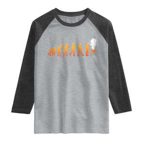 Funny BBQ Raglan Shirt Evolution Of Grill Master Grilling Gifts Meat Smoking TS10 Heather Gray Heather Charcoal Print Your Wear
