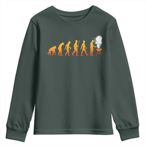 Funny BBQ Youth Sweatshirt Evolution Of Grill Master Grilling Gifts Meat Smoking TS10 Dark Forest Green Print Your Wear