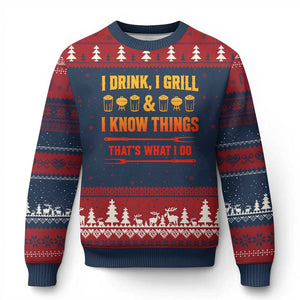 Funny BBQ Beer Lovers Ugly Christmas Sweater I Drink I Grill And I Know Things Bbq Barbecue Beer TS10 Navy Red Print Your Wear