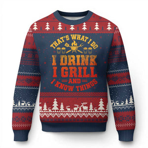 I Drink I Grill Ugly Christmas Sweater Funny Bbq Grilling Barbecue Beer Lovers TS10 Navy Red Print Your Wear