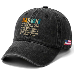Funny Dad Washed Cotton Baseball Cap Retro Dad Bank Fathers Day