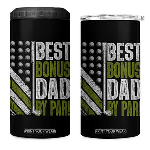 Best Bonus Dad By Par 4 in 1 Can Cooler Tumbler Step Dad Golf American Flag Fathers Day Gift For Golfers TS10 One Size: 16 oz Black Print Your Wear
