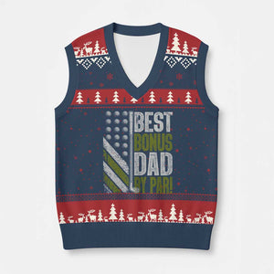 Best Bonus Dad By Par V-Neck Knit Sweater Vest Step Dad Golf American Flag Fathers Day Gift For Golfers TS10 Navy Red Print Your Wear