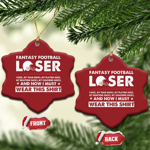 I Suck at Fantasy Football Christmas Ornament Funny Loser Commissioner Draft Party Commish FFL TS10 Snow Flake Red Print Your Wear