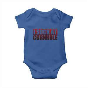 I Suck At Cornhole Baby Onesie Funny Bean Bag Toss Game TS10 Royal Blue Print Your Wear